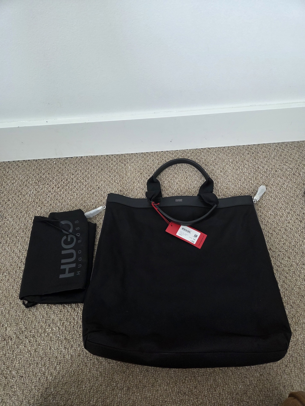 HUGO Black Canvas Duffel Tote with Top Handles